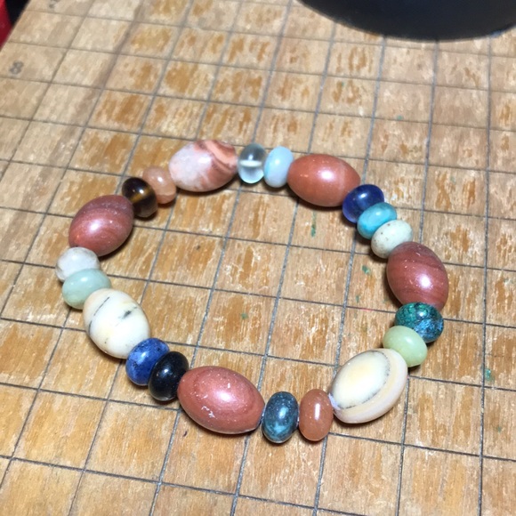 Semiprecious Natural Stone Crystal Mix Beaded Bracelet 7”L Stretchy Elastic EVC - Picture 4 of 13